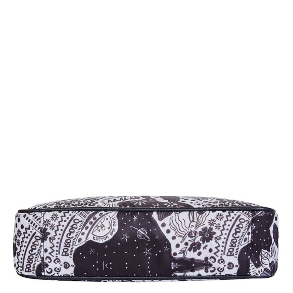 Printed Fabric Black East/West Hobo Crossbody Sling Bag Over the Shoulder Purse - Picture 7 of 8
